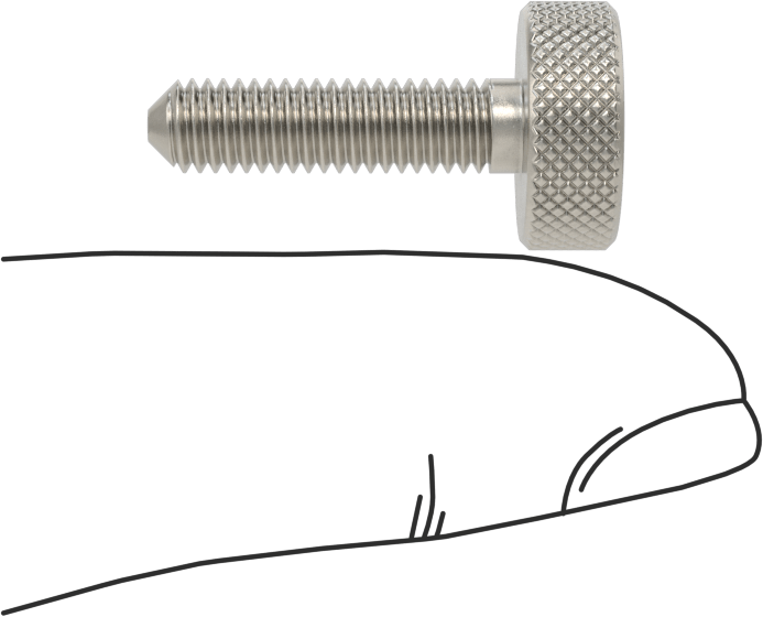 Tırtıllı Başlı Parmak Vidası, Paslanmaz Çelik, Düşük Profilli, 10-32 Diş Boyutu, 3/4" Uzunluk, 1/2" Çaplı Başlık