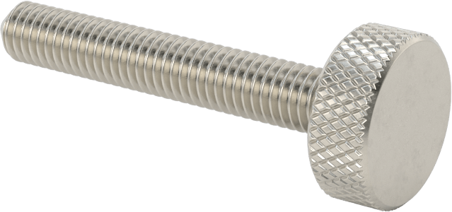 Tırtıllı Başlı Parmak Vidası, Paslanmaz Çelik, Düşük Profilli, 10-32 Diş Boyutu, 1-1/4" Uzunluk, 1/2" Çaplı Başlık