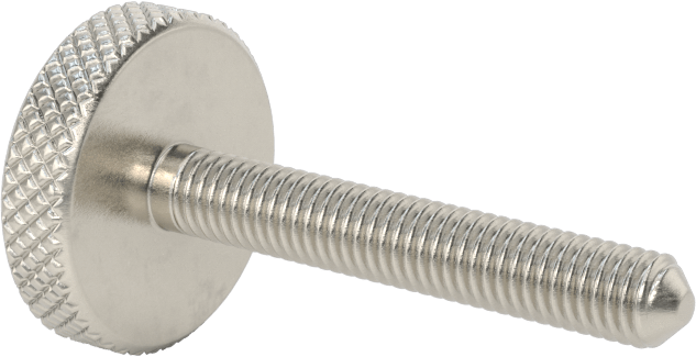 Tırtıllı Başlı Parmak Vidası, Paslanmaz Çelik, Düşük Profilli, 10-32 Diş Boyutu, 1-1/4" Uzunluk, 3/4" Çaplı Başlık
