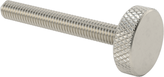 Tırtıllı Başlı Parmak Vidası, Paslanmaz Çelik, Düşük Profilli, 10-32 Diş Boyutu, 1-1/2" Uzunluk, 5/8" Çaplı Başlık