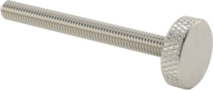 Tırtıllı Başlı Parmak Vidası, Paslanmaz Çelik, Düşük Profilli, 10-32 Diş Boyutu, 2" Uzunluk, 5/8" Çaplı Başlık