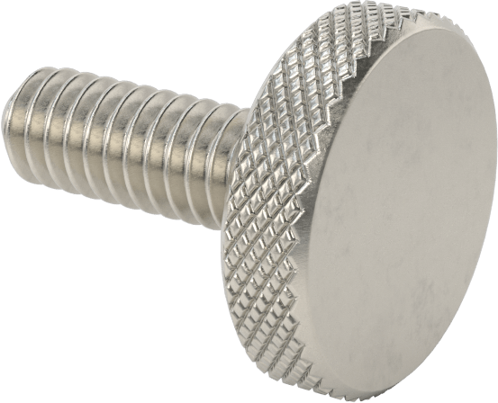 Tırtıllı Başlı Parmak Vidası, Paslanmaz Çelik, Düşük Profilli, 1/4"-20 Diş Boyutu, 3/4" Uzunluk, 3/4" Çaplı Başlık