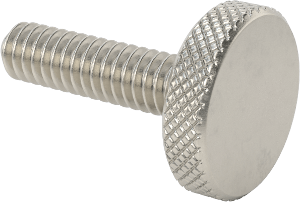 Tırtıllı Başlı Parmak Vidası, Paslanmaz Çelik, Düşük Profilli, 1/4"-20 Diş Boyutu, 1" Uzunluk, 3/4" Çaplı Başlık