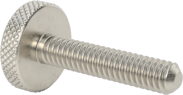 Tırtıllı Başlı Parmak Vidası, Paslanmaz Çelik, Düşük Profilli, 1/4"-20 Diş, 1-1/4" Uzunluk, 3/4" Çaplı Başlık