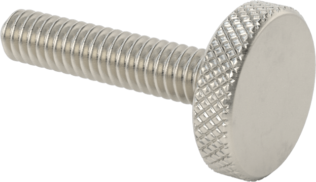 Tırtıllı Başlı Parmak Vidası, Paslanmaz Çelik, Düşük Profilli, 1/4"-20 Diş, 1-1/4" Uzunluk, 3/4" Çaplı Başlık