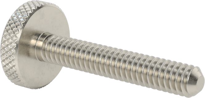 Tırtıllı Başlı Parmak Vidası, Paslanmaz Çelik, Düşük Profilli, 1/4"-20 Diş, 1-1/2" Uzunluk, 3/4" Çaplı Başlık