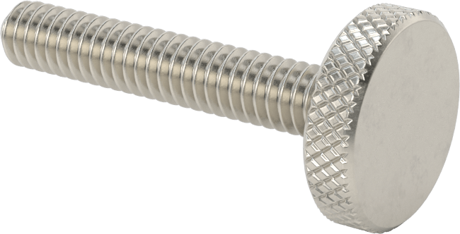 Tırtıllı Başlı Parmak Vidası, Paslanmaz Çelik, Düşük Profilli, 1/4"-20 Diş, 1-1/2" Uzunluk, 3/4" Çaplı Başlık