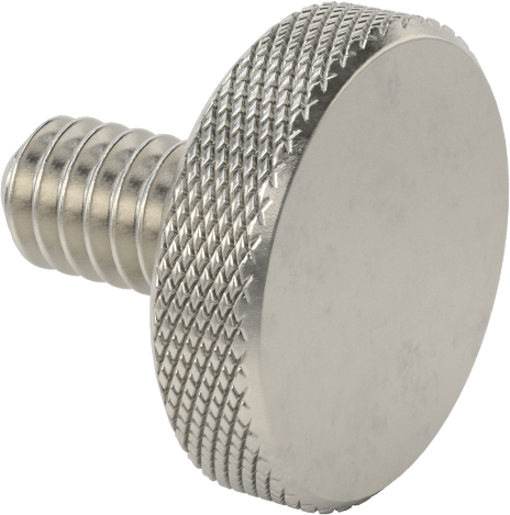 Tırtıllı Başlı Parmak Vidası, Paslanmaz Çelik, Düşük Profilli, 1/4"-20 Diş Boyutu, 1/2" Uzunluk, 3/4" Çaplı Başlık