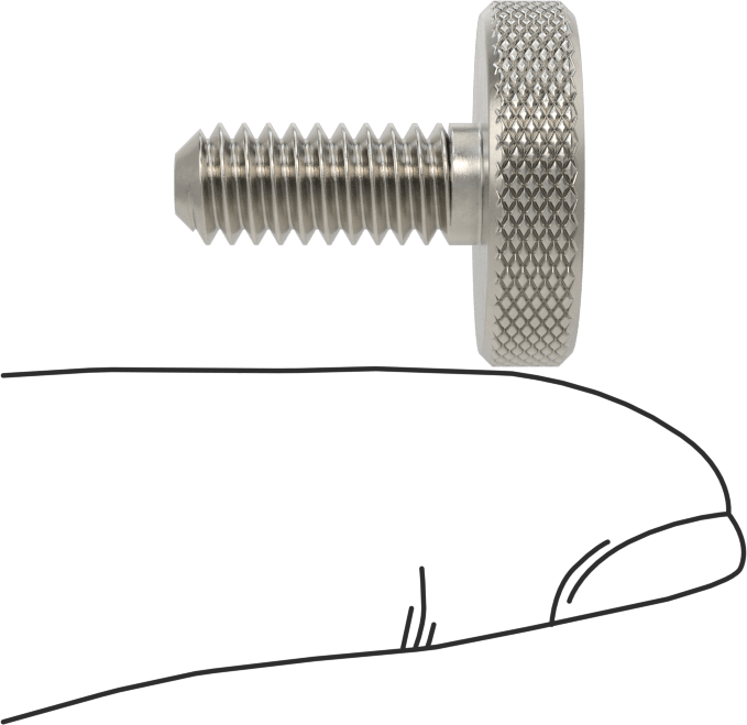 Tırtıllı Başlı Parmak Vidası, Paslanmaz Çelik, Düşük Profilli, 1/4"-20 Diş Boyutu, 5/8" Uzunluk, 3/4" Çaplı Başlık