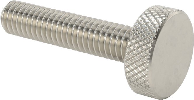 Tırtıllı Başlı Parmak Vidası, Paslanmaz Çelik, Düşük Profilli, 5/16"-18 Diş, 1-1/2" Uzunluk, 3/4" Çaplı Başlık