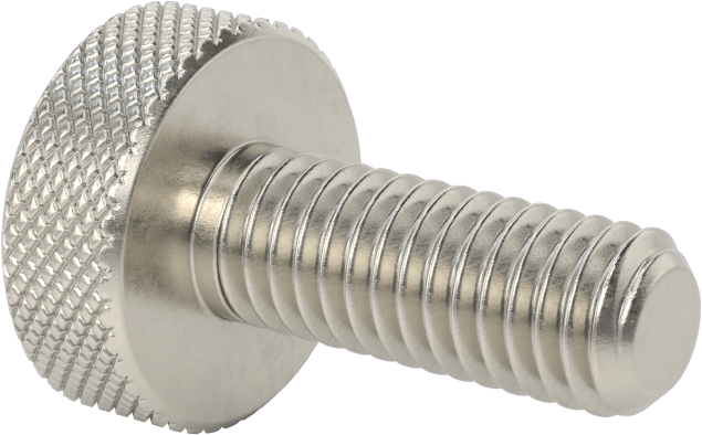 Tırtıllı Başlı Parmak Vidası, Paslanmaz Çelik, Düşük Profilli, 3/8"-16 Diş Boyutu, 1" Uzunluk, 7/8" Çaplı Başlık