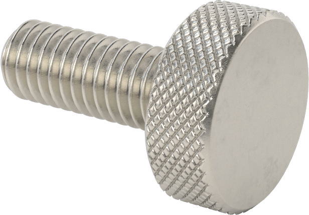Tırtıllı Başlı Parmak Vidası, Paslanmaz Çelik, Düşük Profilli, 3/8"-16 Diş Boyutu, 1" Uzunluk, 7/8" Çaplı Başlık