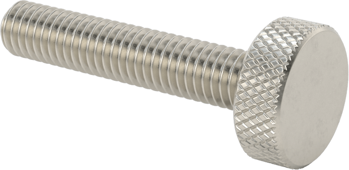 Tırtıllı Başlı Parmak Vidası, Paslanmaz Çelik, Düşük Profilli, 3/8"-16 Diş Boyutu, 2" Uzunluk, 7/8" Çaplı Başlık