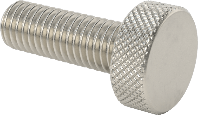 Tırtıllı Başlı Parmak Vidası, Paslanmaz Çelik, Düşük Profilli, 1/2"-13 Diş Boyutu, 1-1/2" Uzunluk, 1" Çapında Başlık