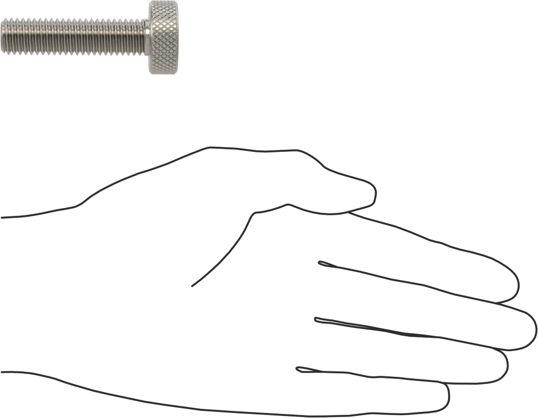 Tırtıllı Başlı Parmak Vidası, Paslanmaz Çelik, Düşük Profilli, 1/2"-13 Diş Boyutu, 2" Uzunluk, 1" Çapında Başlık