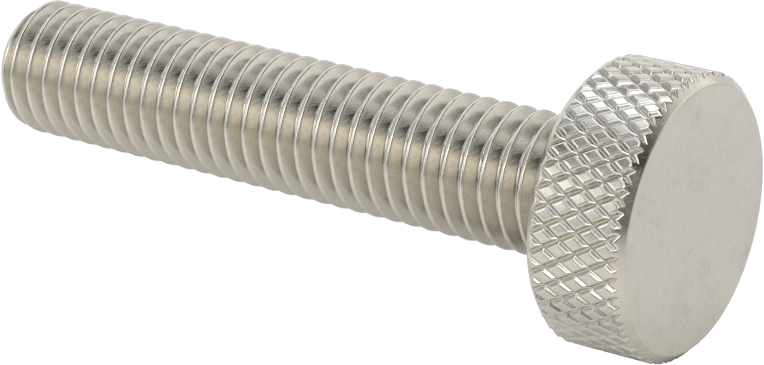 Tırtıllı Başlı Parmak Vidası, Paslanmaz Çelik, Düşük Profilli, 1/2"-13 Diş Boyutu, 2-1/2" Uzunluk, 1" Çapında Başlık