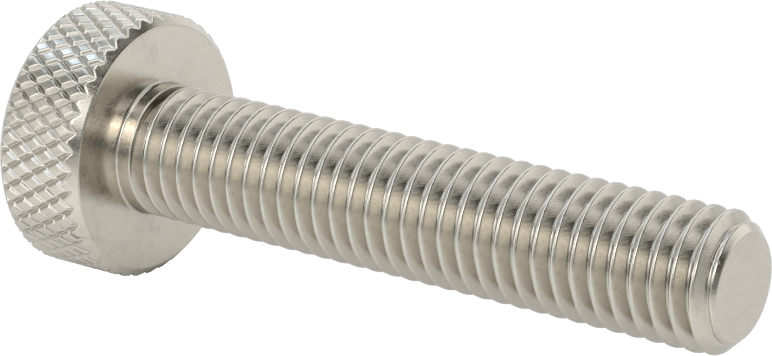 Tırtıllı Başlı Parmak Vidası, Paslanmaz Çelik, Düşük Profilli, 1/2"-13 Diş Boyutu, 2-1/2" Uzunluk, 1" Çapında Başlık