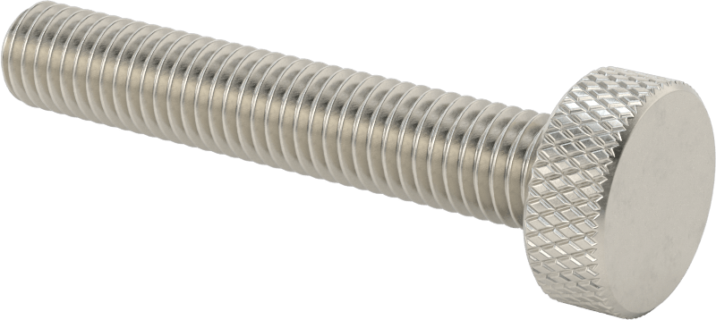 Tırtıllı Başlı Parmak Vidası, Paslanmaz Çelik, Düşük Profilli, 1/2"-13 Diş Boyutu, 3" Uzunluk, 1" Çapında Başlık