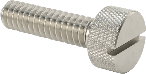 Tırtıllı Başlı Parmak Vidası, Yarık, Paslanmaz Çelik Düşük Profilli, 10-24, 3/4" Uzunluk, 3/8" Çaplı Başlık