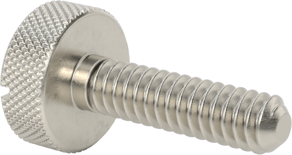 Tırtıllı Başlı Parmak Vidası, Yarık, Paslanmaz Çelik Düşük Profilli, 10-24, 3/4" Uzunluk, 1/2" Çaplı Başlık