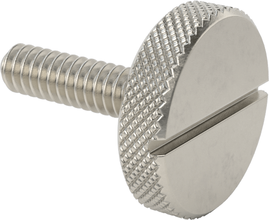 Tırtıllı Başlı Parmak Vidası, Yarık, Paslanmaz Çelik Düşük Profilli, 10-24, 3/4" Uzunluk, 3/4" Çaplı Başlık