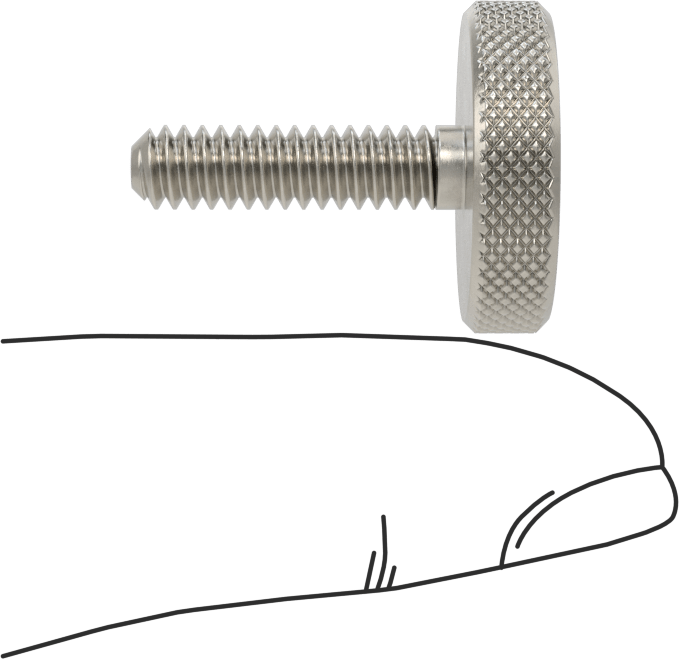 Tırtıllı Başlı Parmak Vidası, Yarık, Paslanmaz Çelik Düşük Profilli, 10-24, 3/4" Uzunluk, 3/4" Çaplı Başlık