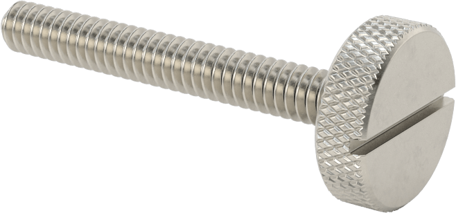 Tırtıllı Başlı Parmak Vidası, Yarık, Paslanmaz Çelik Düşük Profilli, 10-24, 1-1/2" Uzunluk, 5/8" Çaplı Başlık