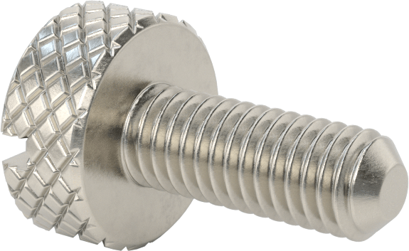 Tırtıllı Başlı Parmak Vidası, Yarık, Paslanmaz Çelik Düşük Profilli, 10-32, 1/2" Uzunluk, 7/16" Çaplı Başlık