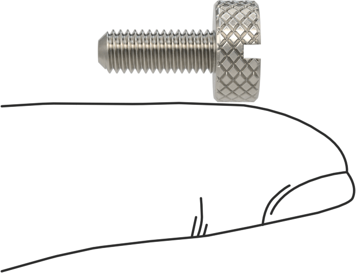 Tırtıllı Başlı Parmak Vidası, Yarık, Paslanmaz Çelik Düşük Profilli, 10-32, 1/2" Uzunluk, 7/16" Çaplı Başlık
