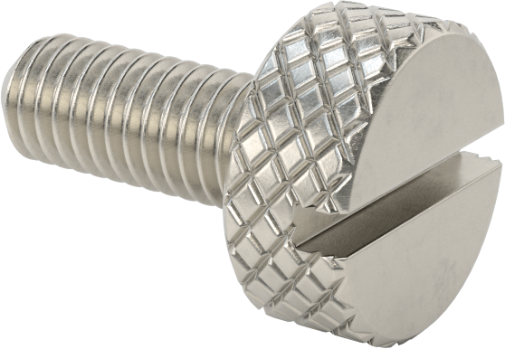 Tırtıllı Başlı Parmak Vidası, Yarık, Paslanmaz Çelik Düşük Profilli, 10-32, 1/2" Uzunluk, 7/16" Çaplı Başlık