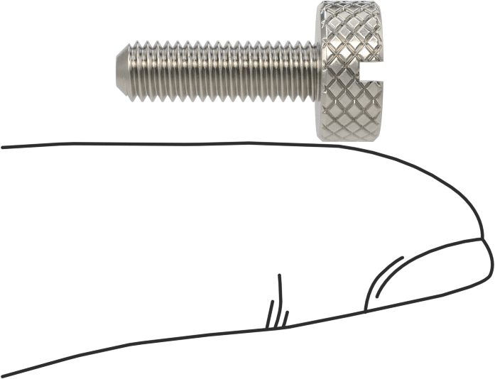 Tırtıllı Başlı Parmak Vidası, Yarık, Paslanmaz Çelik Düşük Profilli, 10-32, 5/8" Uzunluk, 7/16" Çaplı Başlık