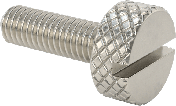 Tırtıllı Başlı Parmak Vidası, Yarık, Paslanmaz Çelik Düşük Profilli, 10-32, 5/8" Uzunluk, 7/16" Çaplı Başlık