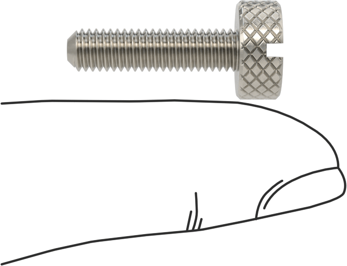 Tırtıllı Başlı Parmak Vidası, Yarık, Paslanmaz Çelik Düşük Profilli, 10-32, 3/4" Uzunluk, 7/16" Çaplı Başlık
