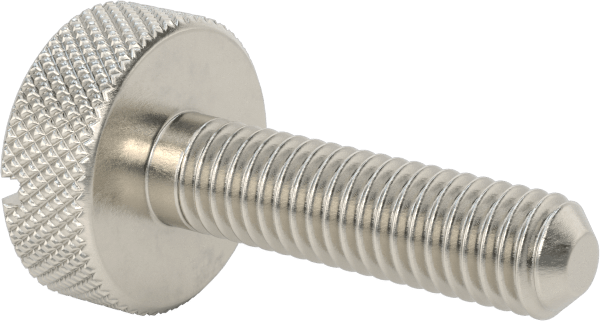 Tırtıllı Başlı Parmak Vidası, Yarık, Paslanmaz Çelik Düşük Profilli, 10-32, 3/4" Uzunluk, 1/2" Çaplı Başlık