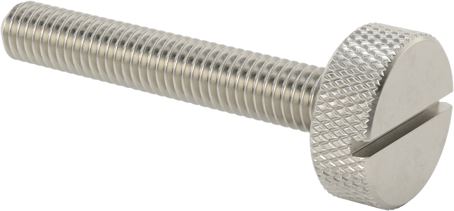 Tırtıllı Başlı Parmak Vidası, Yarık, Paslanmaz Çelik Düşük Profilli, 10-32, 1-1/4" Uzunluk, 1/2" Çaplı Başlık