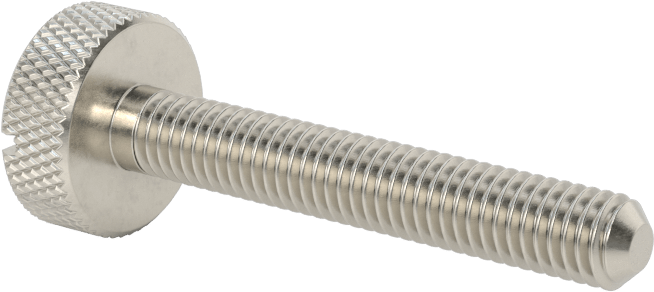 Tırtıllı Başlı Parmak Vidası, Yarık, Paslanmaz Çelik Düşük Profilli, 10-32, 1-1/4" Uzunluk, 1/2" Çaplı Başlık