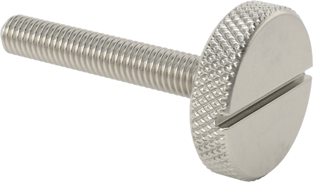 Tırtıllı Başlı Parmak Vidası, Yarık, Paslanmaz Çelik Düşük Profilli, 10-32, 1-1/4" Uzunluk, 3/4" Çaplı Başlık