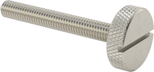 Tırtıllı Başlı Parmak Vidası, Yarık, Paslanmaz Çelik Düşük Profilli, 10-32, 1-1/2" Uzunluk, 5/8" Çaplı Başlık