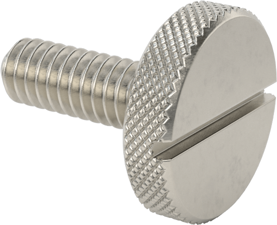 Tırtıllı Başlı Parmak Vidası, Yarık, Paslanmaz Çelik Düşük Profilli, 1/4"-20, 3/4" Uzunluk, 3/4" Çaplı Başlık