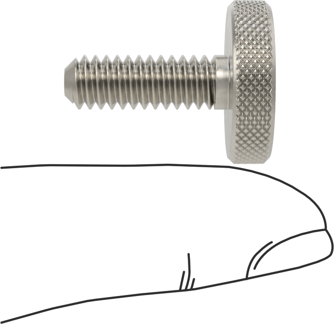 Tırtıllı Başlı Parmak Vidası, Yarık, Paslanmaz Çelik Düşük Profilli, 1/4"-20, 3/4" Uzunluk, 3/4" Çaplı Başlık