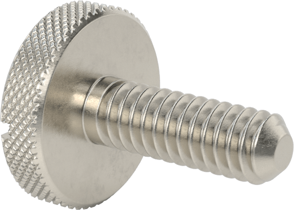 Tırtıllı Başlı Parmak Vidası, Yarık, Paslanmaz Çelik Düşük Profilli, 1/4"-20, 3/4" Uzunluk, 3/4" Çaplı Başlık