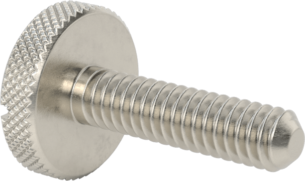 Tırtıllı Başlı Parmak Vidası, Yarık, Paslanmaz Çelik Düşük Profilli, 1/4"-20, 1" Uzunluk, 3/4" Çaplı Başlık
