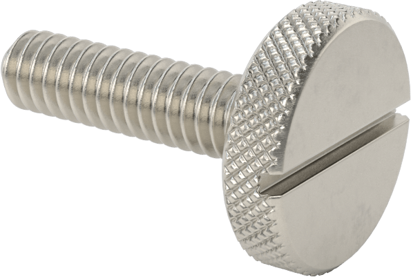 Tırtıllı Başlı Parmak Vidası, Yarık, Paslanmaz Çelik Düşük Profilli, 1/4"-20, 1" Uzunluk, 3/4" Çaplı Başlık