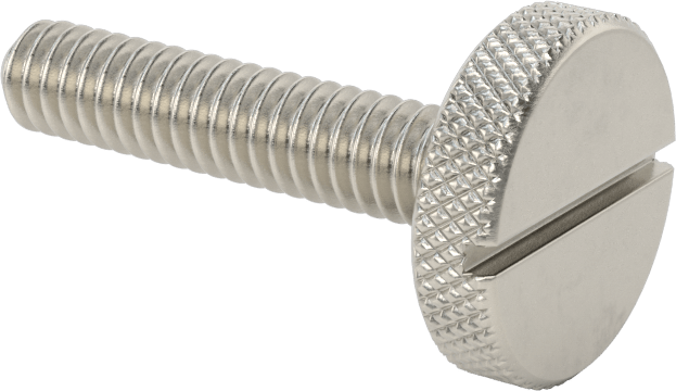 Tırtıllı Başlı Parmak Vidası, Yarık, Paslanmaz Çelik Düşük Profilli, 1/4"-20, 1-1/4" Uzunluk, 3/4" baş