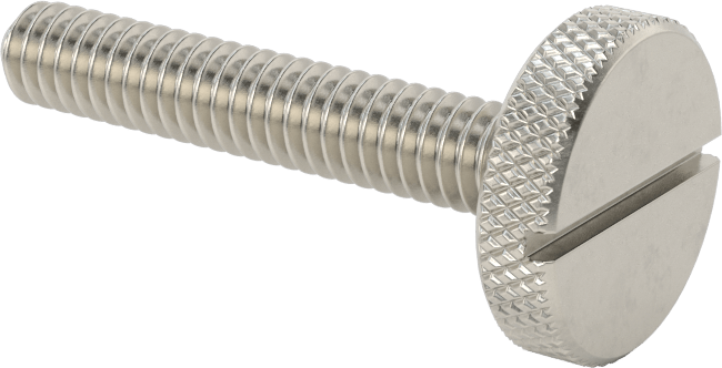 Tırtıllı Başlı Parmak Vidası, Yarık, Paslanmaz Çelik Düşük Profilli, 1/4"-20, 1-1/2" Uzunluk, 3/4" baş