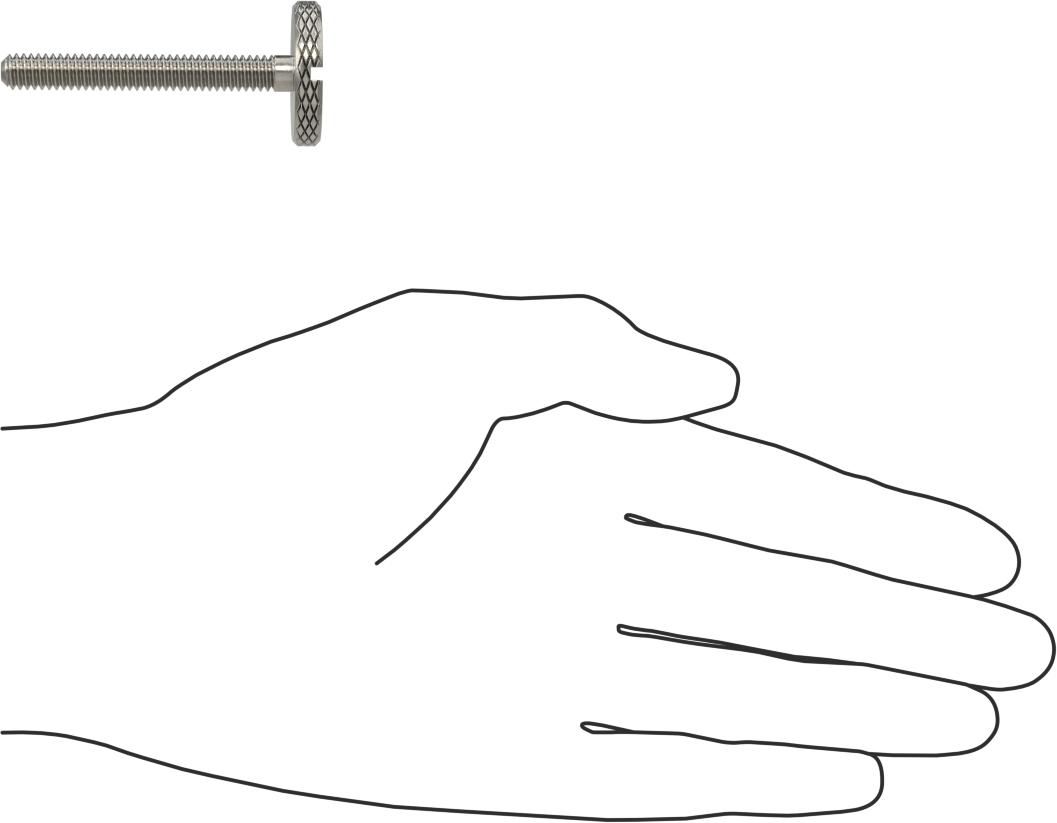 Tırtıllı Başlı Parmak Vidası, Yarık, Paslanmaz Çelik Düşük Profilli, 1/4"-20, 2" Uzunluk, 1" Çapında Başlık