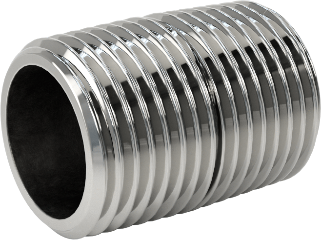 Standart Cidarlı Krom Kaplı Pirinç Dişli Boru Rakorı, Tam Dişli, 1/2 NPT, 1-1/8" Uzunluk