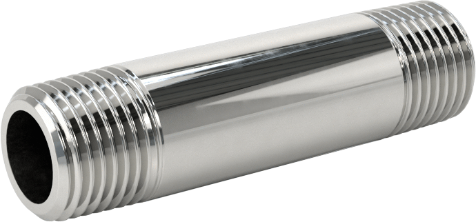 Standart Cidarlı Krom Kaplı Pirinç Dişli Boru Rakorı, Her İki Ucu Dişli, 1/8 NPT, 1-1/2" Uzunluk