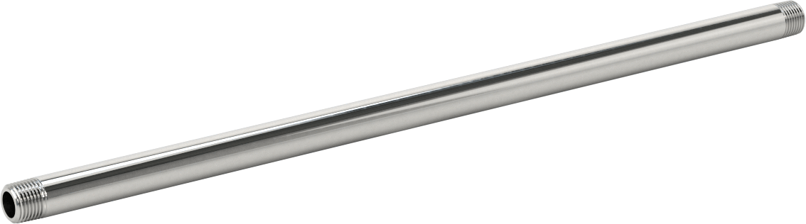 Standart Cidarlı Krom Kaplı Pirinç Dişli Boru Rakorı, Her İki Ucu Dişli, 1/8 NPT, 10" Uzunluk