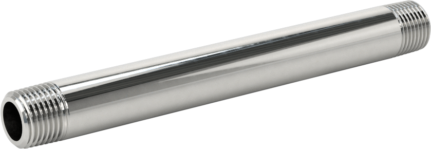 Standart Cidarlı Krom Kaplı Pirinç Dişli Boru Rakorı, Her İki Ucu Dişli, 1/8 NPT, 3-1/2" Uzunluk
